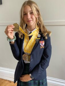 Lathallan School pupil Arabella Blackburn with Schools Games cycling gold medals 2022